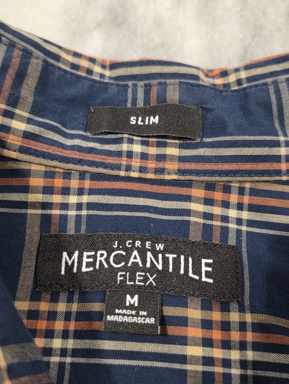 (M) Men's J. Crew Casual Button-Down Shirt Plaid All Cotton Slim Flex Fit Blue
